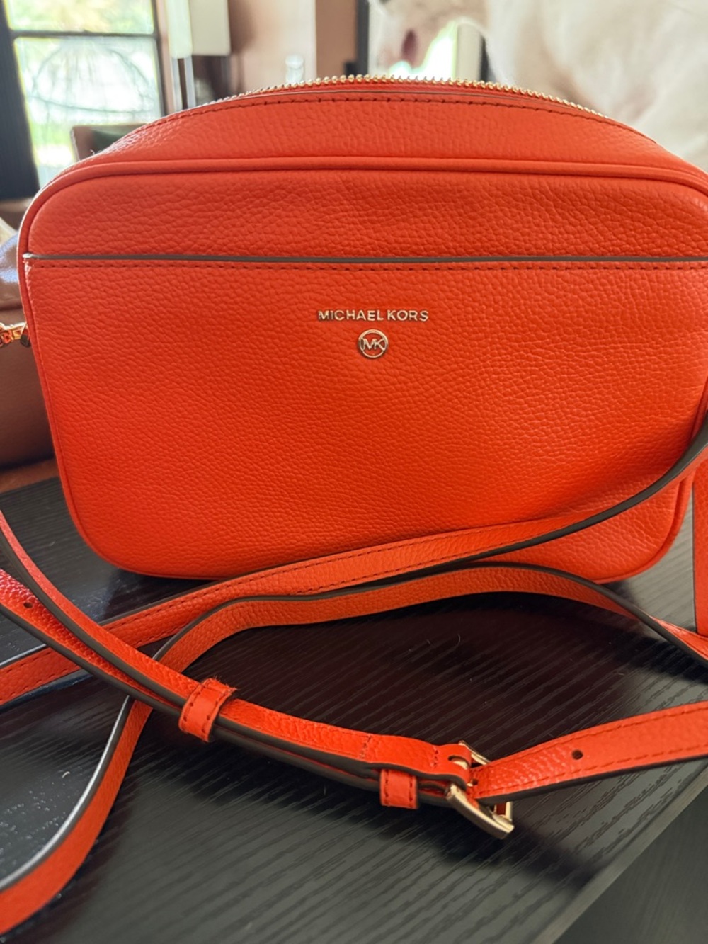 Michael Kors Bright Orange Pebbled Leather Crossbody Camera Bag